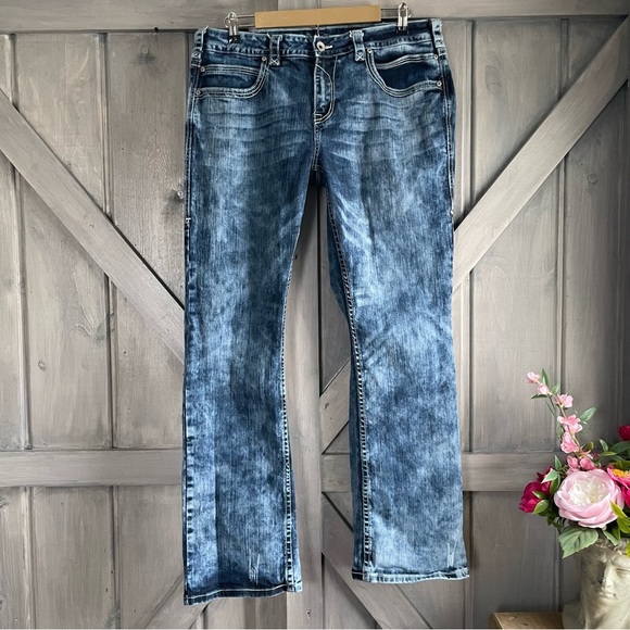 Cowgirl Tuff Jeans Thick stitch embroidered omg Aztec boot cut 35x33 - Picture 2 of 8